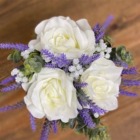 Lavender Babys Breath And Ivory Rose Bridal Bouquet Etsy