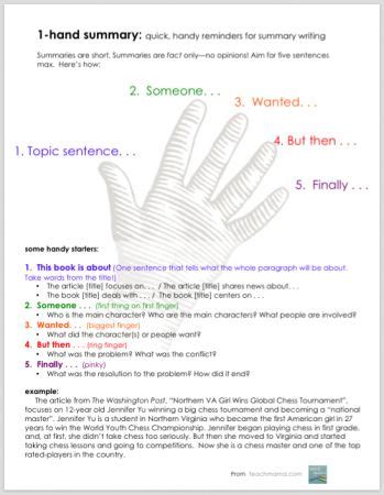 By the end of the synopsis, you should. how to teach summary writing: the 1-hand summary | Summary ...