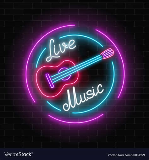 Neon Sign Of Bar With Live Music On A Brick Wall Vector Image