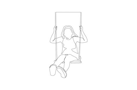Premium Vector Continuous Line Drawing Of A Happy Girl On Swing Isolated On A White Background
