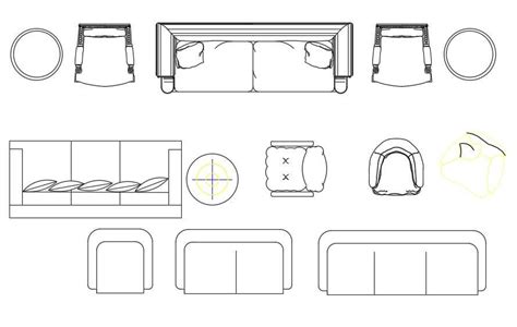 Common Sofa Top View Elevation Block Cad Drawing Details Dwg File