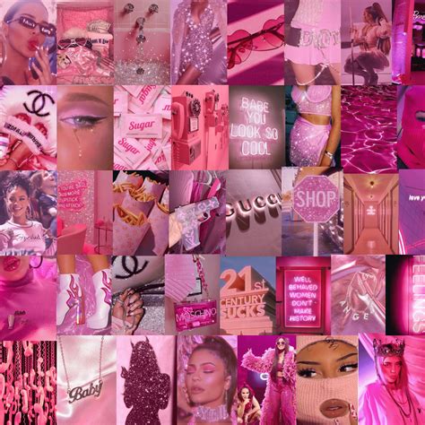 Pink Baddie Aesthetic Wall Collage Kit Digital Dorm Room Wall Decor