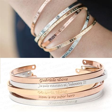 Custom Engraved Bracelet Inspirational Message Personalized Bracelet