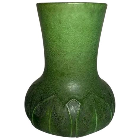 Grueby Pottery Matte Green Overlapping Leaves Lg Flared Vase Marie