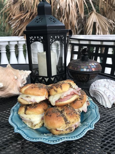 1/4 lbs with sautéed mushrooms lettuce tomato onions ranch. Ham & Swiss on Hawaiian Rolls - Melanie Knight