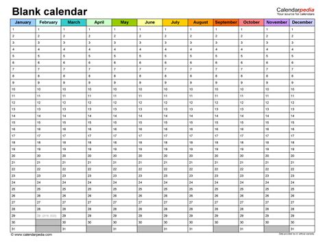 Year Calendar Schedule Template • Printable Blank Calendar Template