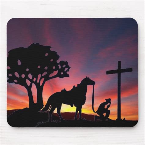 Christian Cowboy Horse Praying At The Cross Sunset Mouse Pad Zazzle