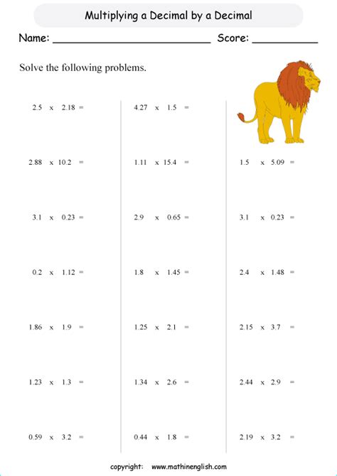 This decimals worksheet is appropriate for kindergarten, 1st grade, 2nd grade, 3rd grade, 4th grade, and 5th grade. Multiply decimals by decimals math decimal worksheet for grade 6 math students in math class or ...