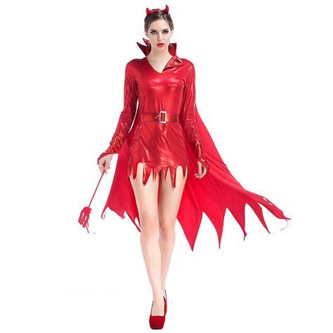 M Xl New Hot Female Red Pu Leather Witch Devil Costume Adult Women Halloween Cosplay Demon Party