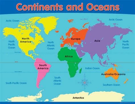 Continents And Oceans Educational Chart Ch6246 Science Suppli