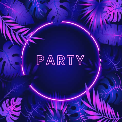 Banner Template Of Glowing Neon Frame With Tropical Exotic Plant Palm