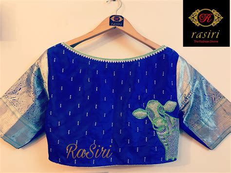 Gorgeous Royal Blue Color Designer Blouse With Pattu Sleeves Blouse