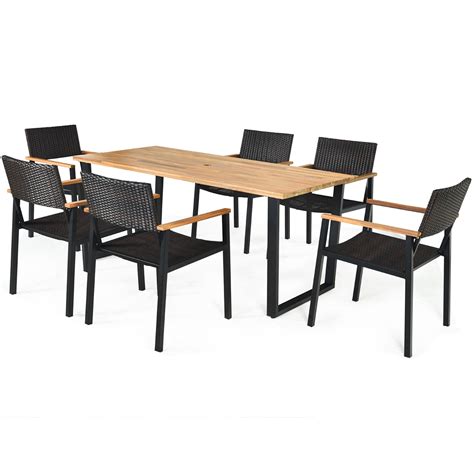 Gymax Patented 7pcs Patio Garden Dining Set Outdoor Dining Furniture