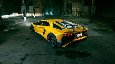 Hd Wallpaper Lamborghini Aventador Lp 750 4 Sv Yellow Supercar Back