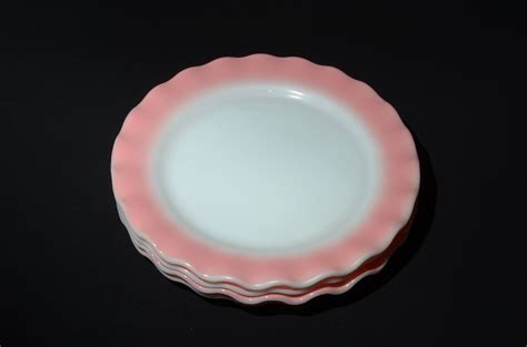 Set Of Hazel Atlas Crinoline Pink Dinner Plate Inches Milk Glass