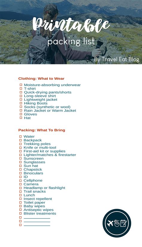 Day Hike Packing List Printable Pdf And Checklist Travel Eat Blog