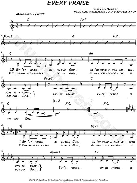 Hezekiah Walker Every Praise Sheet Music Leadsheet In C Major Transposable Download