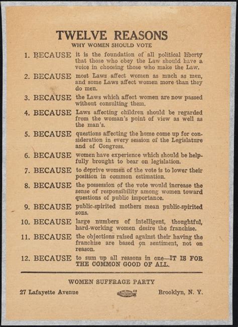 Twelve Reasons Why Women Should Vote Beyond Suffrage A Century Of New York Women In