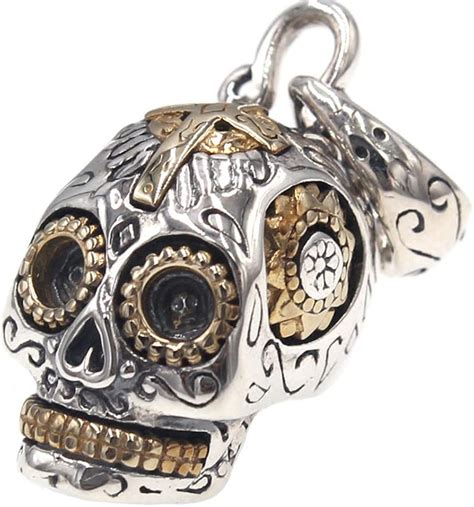 Forfox Punk Klein 925 Sterling Silber Gold Zucker Totenkopf Halskette