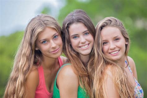 Beautiful Young Girls With Perfect Skin Teeth And Har Stock Photo