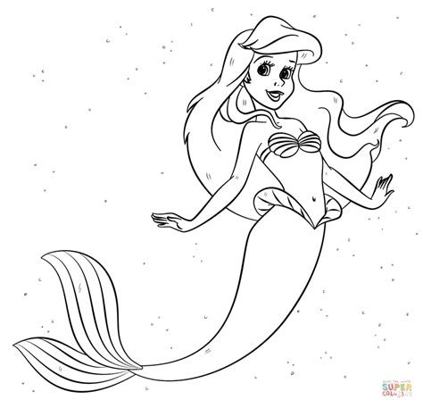 Gambar Mermaid Coloring Pages Free Ariel Flounder Swimming Di Rebanas Rebanas