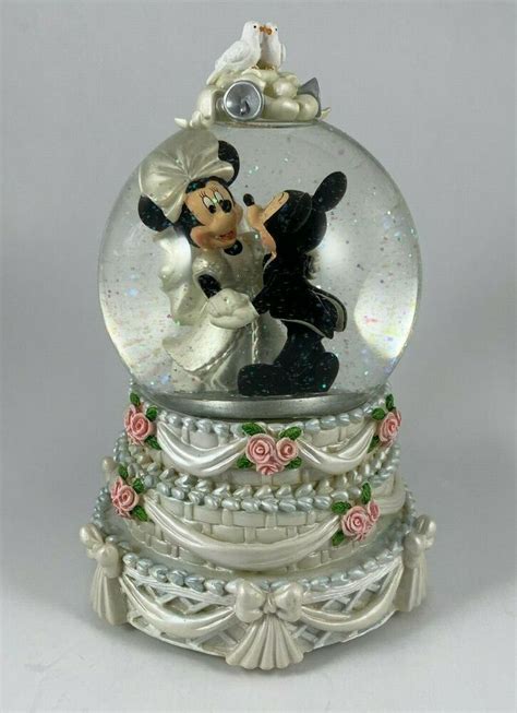 Disney Mickey And Minnie Wedding Musical Rotating Snow Globe N For Sale