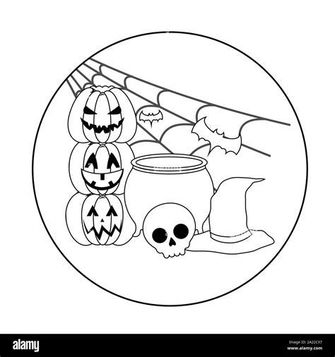 Scene Of Cauldron With Icons Halloween Vector Illustration Design Stock