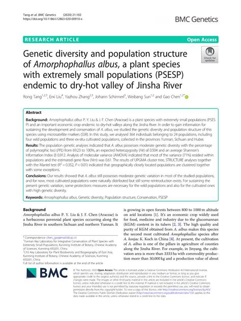 Genetic Diversity And Population Structure Of Amorphophallus Albus A