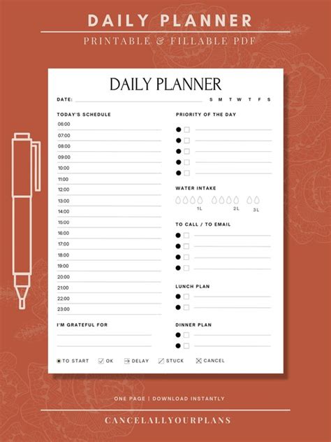 Daily Planner Printable Fillable Editable Undated Planner Etsy