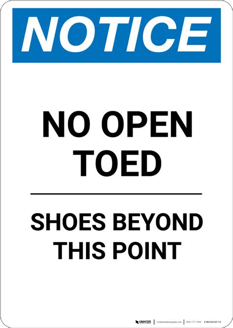 Notice No Open Toed Shoes Beyond This Point Portrait Wall Sign 5s