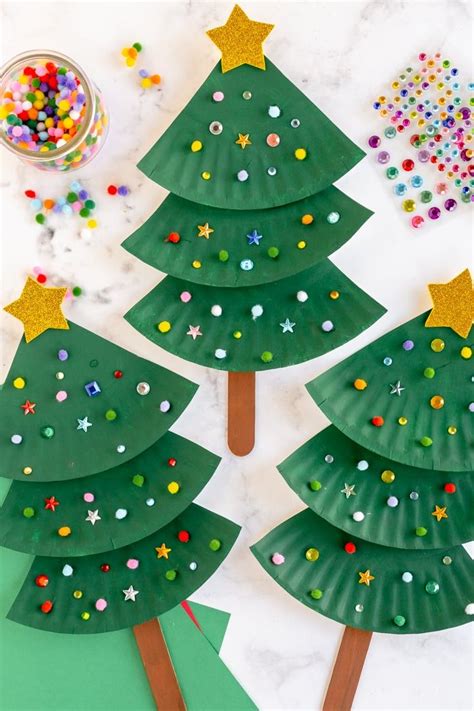 Festive Christmas Tree Crafts With Paper Plates And Mini Poms Poms