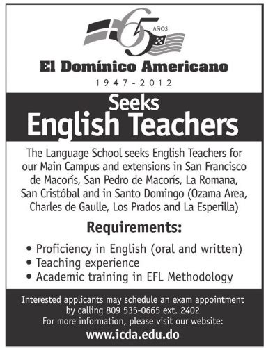 Empleo Dominico Americano Busca Profesores De Inglés Ayuda Empleos Rd