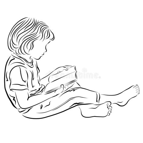 Un Enfant Assis Pieds Nus Lit Un Livre Avec Enthousiasme Illustration