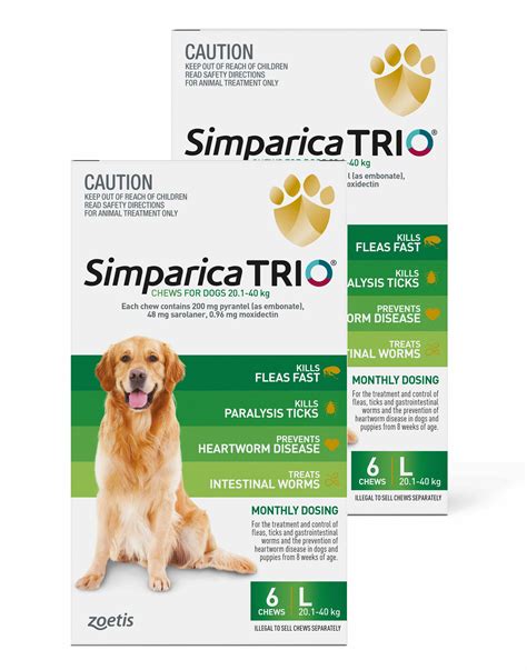 Simparica Trio Chews For Dogs 201 40 Kg Green 12 Chews Sierra Pet