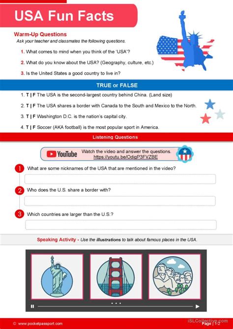 Fun Facts About The Usa English Esl Worksheets Pdf And Doc