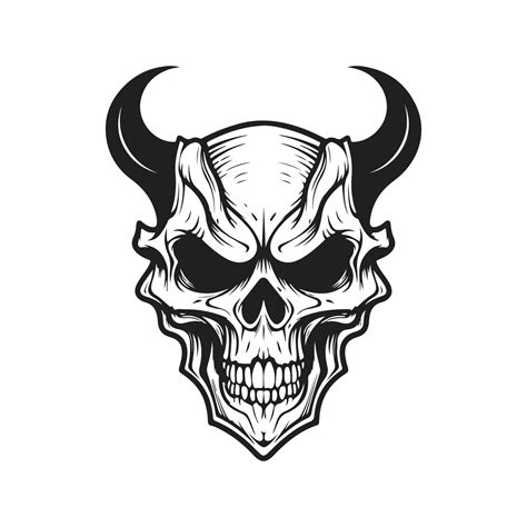 Demon Skull Vector Concept Digital Art Hand Drawn Illustration