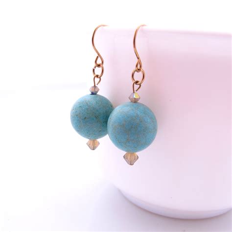 Turquoise Earrings With Goldfilled Earwires Ball Earrings Etsy