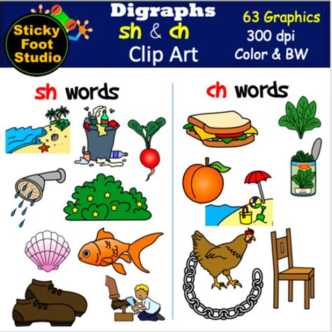 Digraphs Clip Art Sh And Ch 63 Graphics Made By Teachers