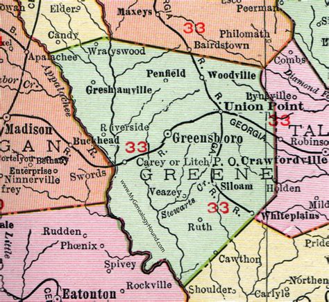 Greene County Georgia 1911 Map Rand Mcnally Greensboro Union