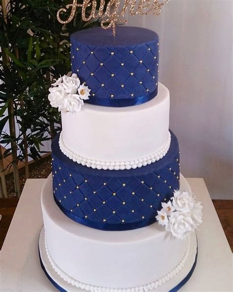 Elegant And Classical Navy Gold And White Wedding Cake Royal Blue