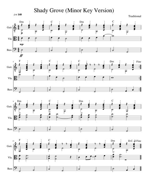 Shady Grove Minor Key Version Sheet Music For Guitar Viola Bass