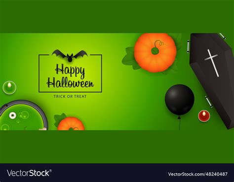 Happy Halloween Banner Design With Pumpkin Coffin Vector Image