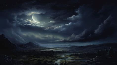 Premium Ai Image Mysterious Night Sky Illustration Oil Painting