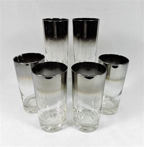 Silver Fade Glasses Highball Set Of 6 Mid Century Queen S Etsy Glass Set Vintage Glassware