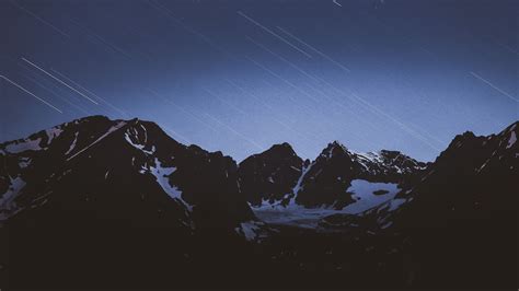 Download Wallpaper 3840x2160 Mountains Snow Snowy Starfall Stars 4k