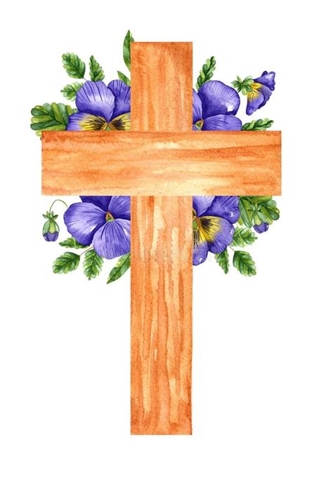 Watercolor Christian Easter Floral Cross Stock Illustration