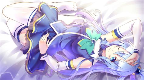 Fondos De Pantalla Ilustración Pelo Largo Anime Chicas Anime Pelo Azul Vestir Medias