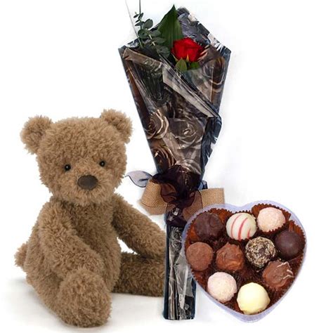 Teddy bear flowers and chocolate. Valentines Teddy Bear, Rose and Chocolates