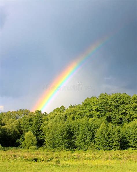 Rainbow In The Rainy Sky Background Stock Image Image Of Summer