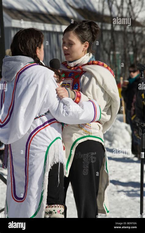 Two Women Throat Singing Two Young Women Dressed In Native Inuit